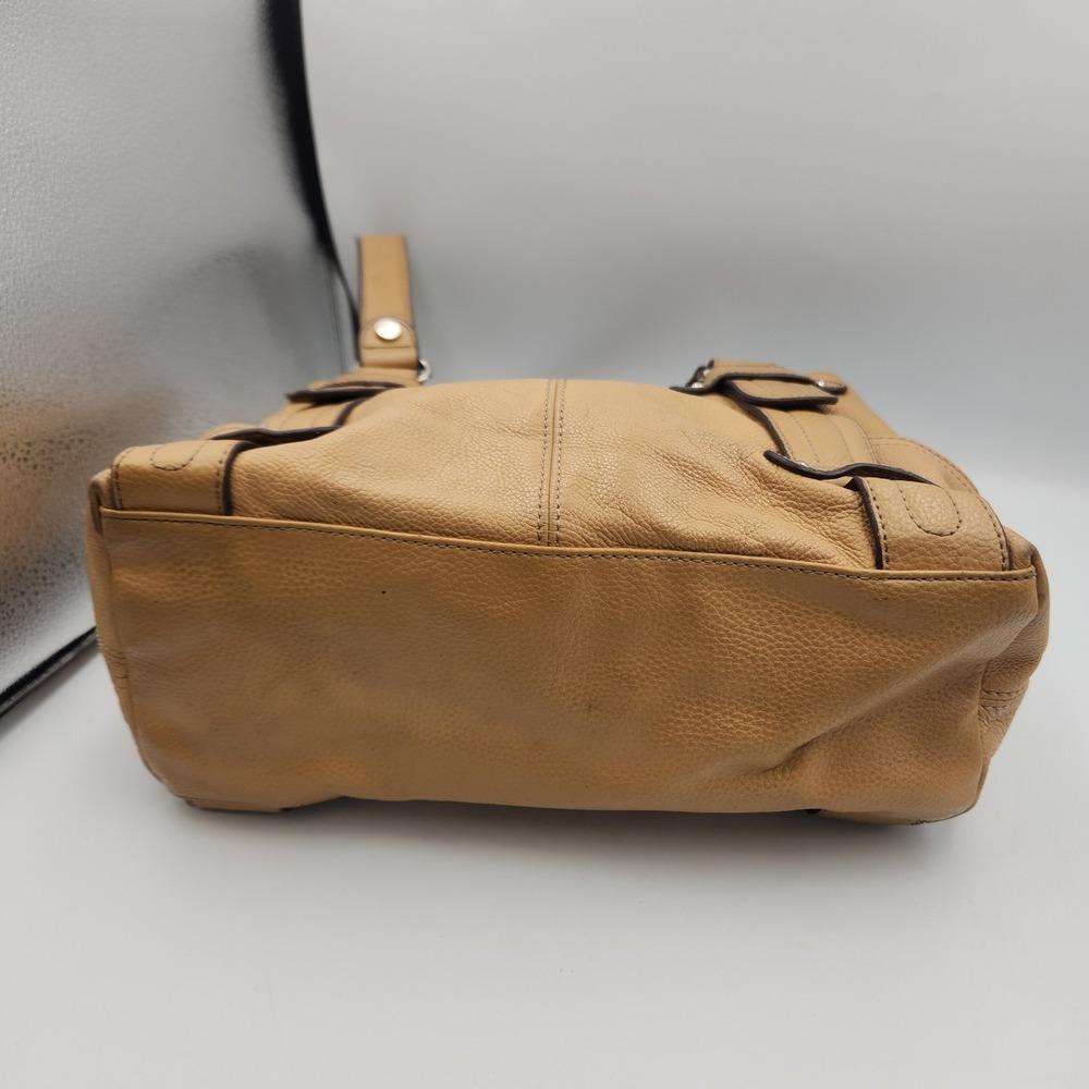 Tignanello Leather Tote Shoulder Bag Tan Brown Multi Pocket Chain Lined - Picture 8 of 16